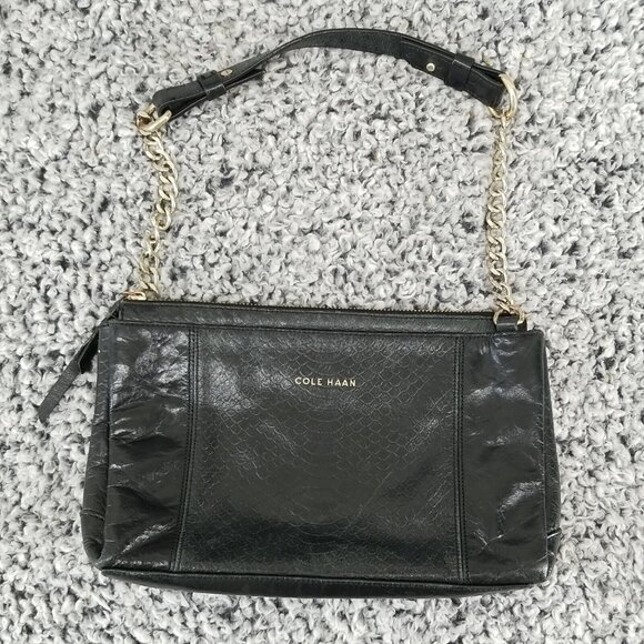 Cole Haan Purse Womens Black Leather Chain Strap Shoulder Bag 10 x 6.5 x 2 *Read - Picture 1 of 8